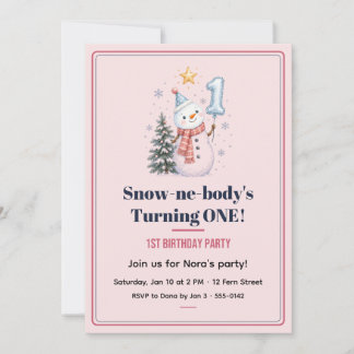 Snow-ne-body's Blush 1st Birthday Invitation