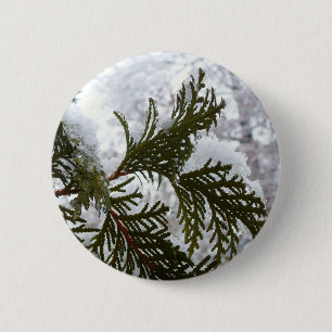 Snow on Evergreen Branches 6 Cm Round Badge