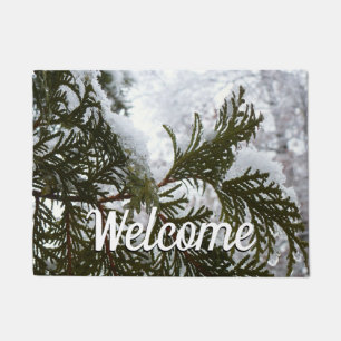 Snow on Evergreen Branches Doormat