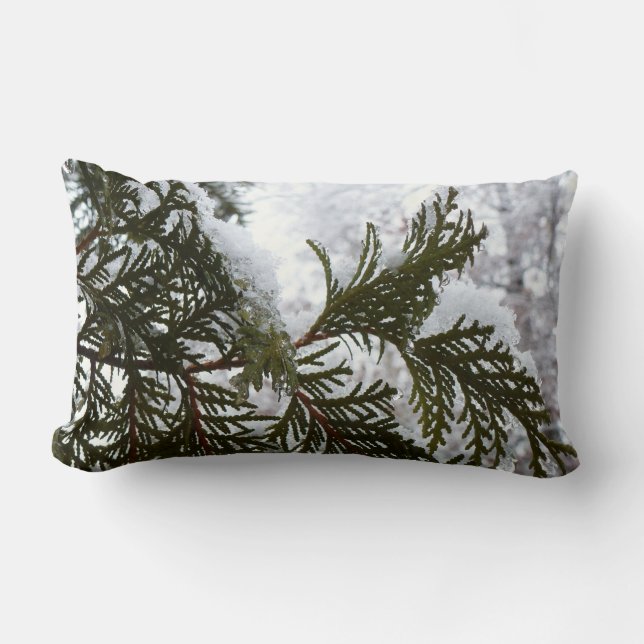 Snow on Evergreen Branches Lumbar Cushion (Front)