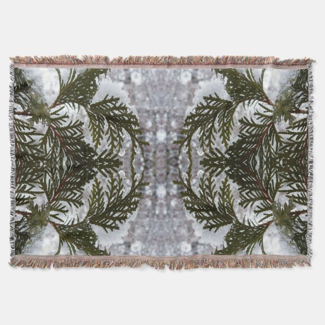 Snow on Evergreen Branches Throw Blanket (Front)