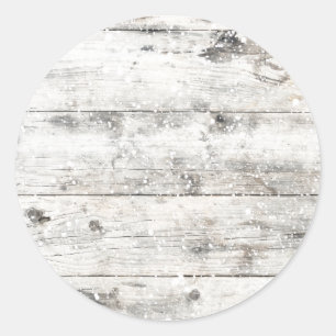 Snow on Rustic White Wooden Panel Holiday Classic Round Sticker