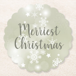 Snow on Sage Elegant Abstract Watercolor Scallop Paper Coaster