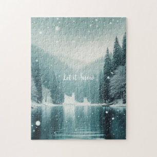Snow on the winter, mountain lake jigsaw puzzle
