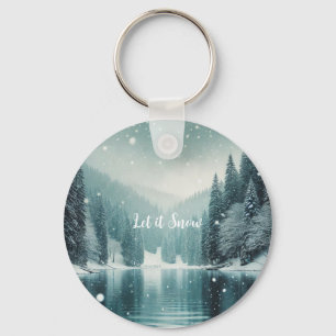 Snow on the winter, mountain lake key ring