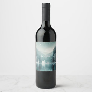 Snow on the winter, mountain lake wine label