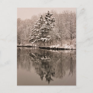 Snow Over Lake, Winter Wonderland - Vintage Sepia Invitation Postcard
