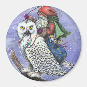 Snow Owl And Santa CHRISTMAS MAGNET Fantasy
