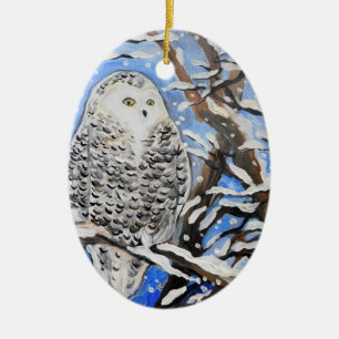 Snow Owl Ceramic Tree Decoration