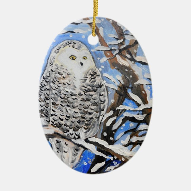 Snow Owl Ceramic Tree Decoration (Front)