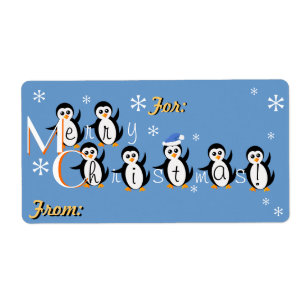 "Snow Penguins" Merry Christmas Gift Labels