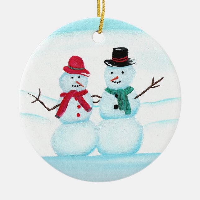 Snow People Waving hi, Christmas Ornaments (Front)