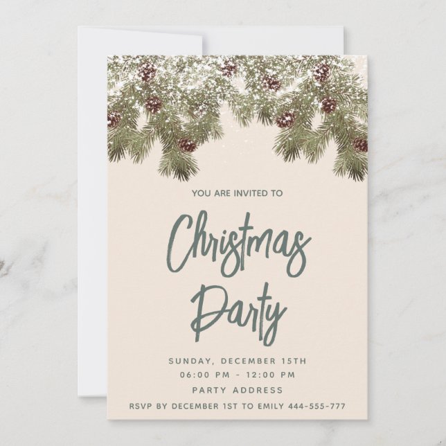Snow pine branch holiday party corporate  invitation (Front)
