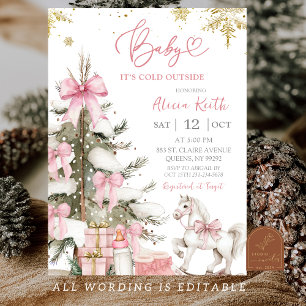 Snow Pink Girl Winter Baby Shower Invitation