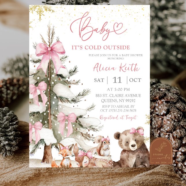 Snow Pink Winter Woodland Baby Shower Invitation (Creator Uploaded)