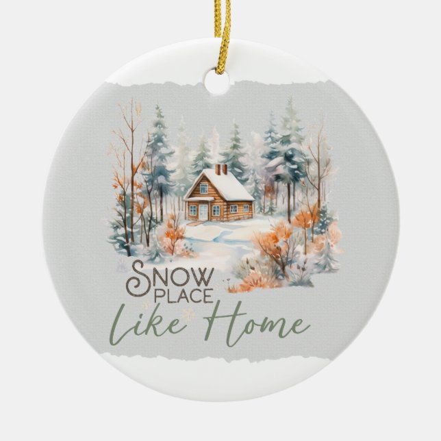 Snow Place Like Home Flat  Ceramic Tree Decoration (Front)