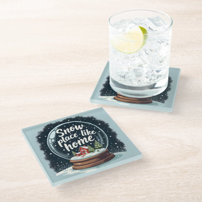 Snow Place Like Home Holiday Quote Glass Coaster (Angled)
