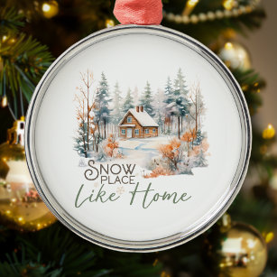 Snow Place Like Home, Mountain Cabin Christmas Metal Tree Decoration