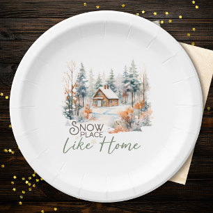 Snow Place Like Home, Mountain Cabin Christmas Paper Plate