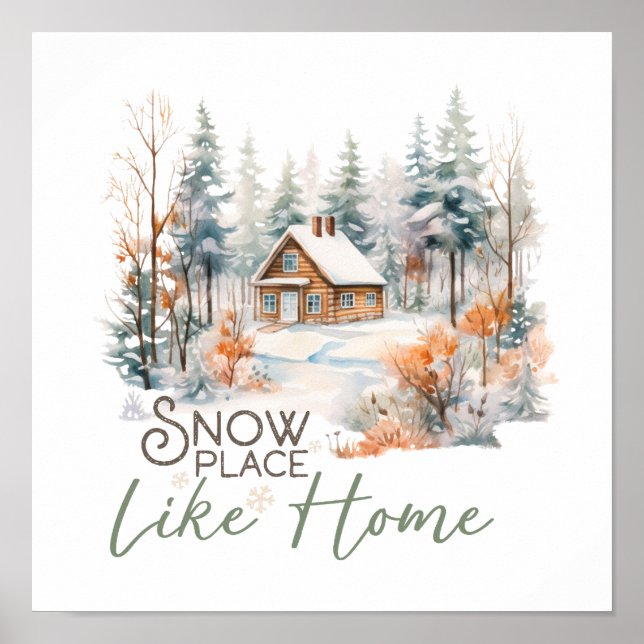 Snow Place Like Home, Mountain Cabin Christmas Poster (Front)