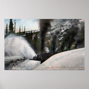 Snow Plough Railroad Clearing Tracks in Rocky Poster