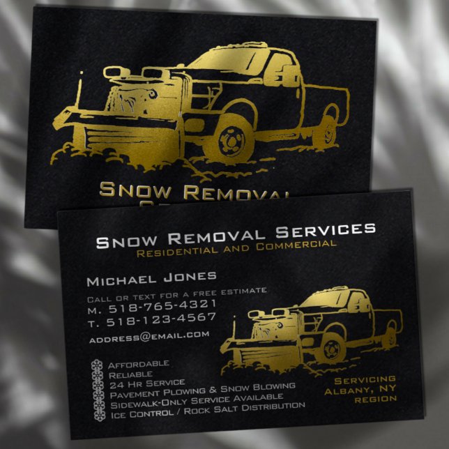 Snow Ploughing Removal Black & Gold Simple Modern Business Card (Creator Uploaded)