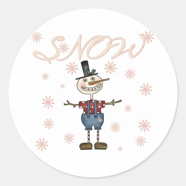 Snow Primsical Snowman Classic Round Sticker (Front)