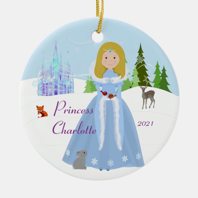 Snow Princess Blonde Ceramic Tree Decoration (Front)