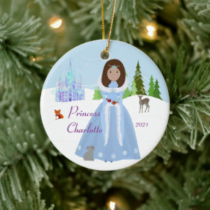 Snow Princess Brown Hair Ceramic Tree Decoration