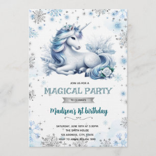 Snow Princess Unicorn birthday invitation