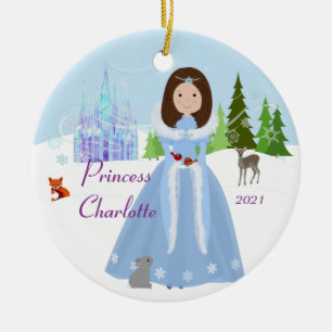 Snow Princess With Brown Hair Ceramic Tree Decoration