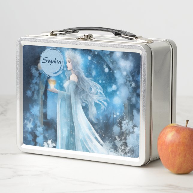 Snow Queen Fantasy Art – Mystical Winter Goddess Metal Lunch Box (In Situ)