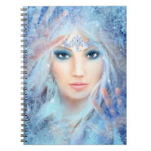 Snow queen. Winter beautiful woman. Notebook