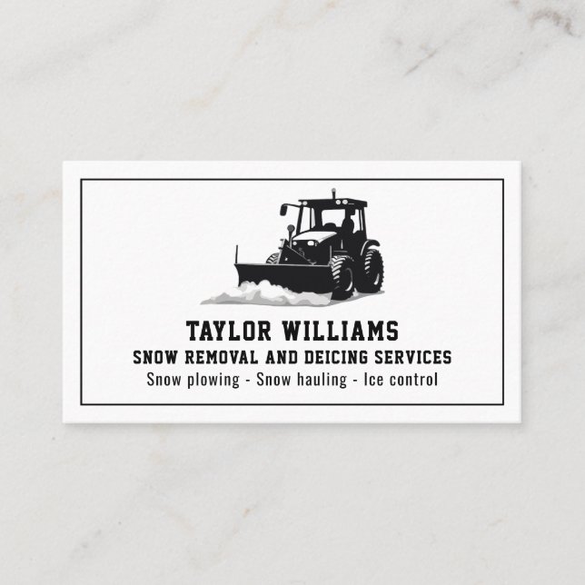 Snow Removal And Deicing Services Black And White Business Card (Front)