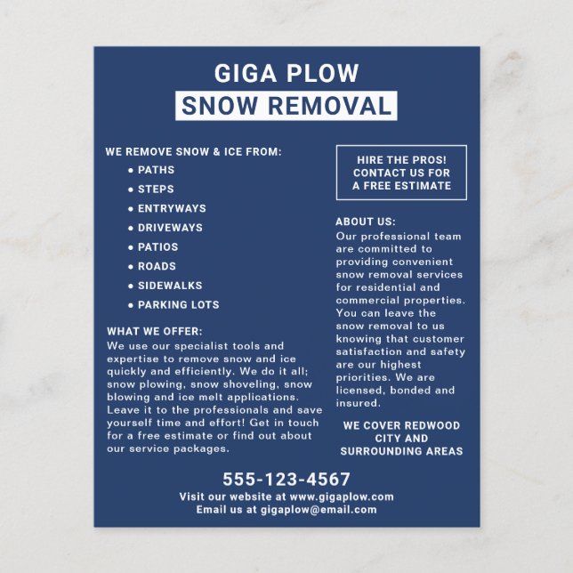 Snow Removal Bold Typography Navy Flyer (Front)