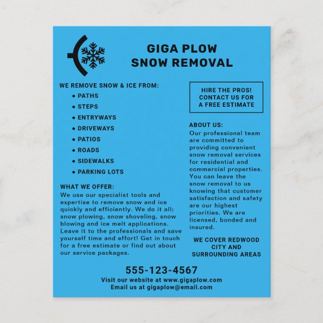 Snow Removal Plough And Snowflake Graphic Flyer (Front)