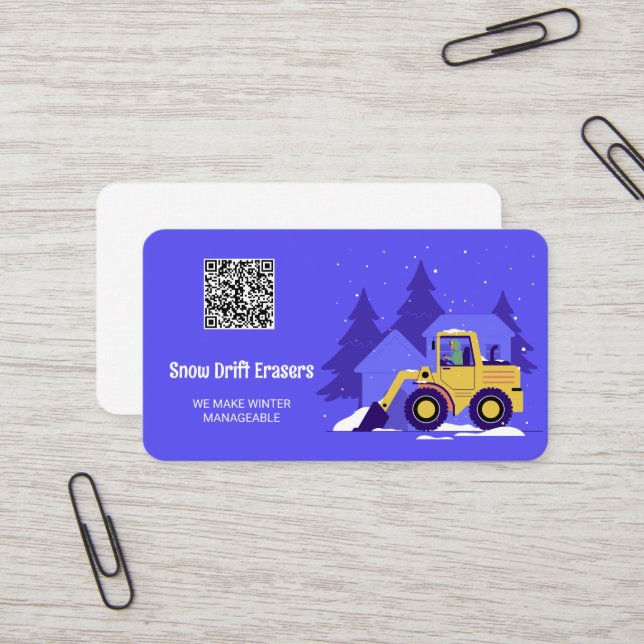 Snow Removal Ploughing Custom QR Business Card (Front/Back In Situ)