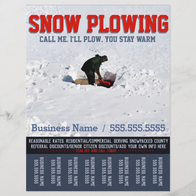 Snow Removal. Snow Plough Service.Custom Tear Shee Flyer (Front)