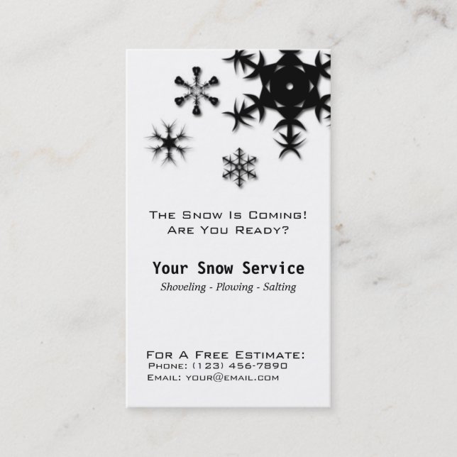 Snow Removal, Snow Ploughing Vertical Black and Business Card (Front)