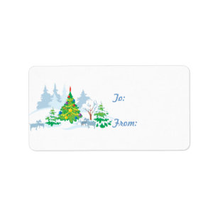 Snow Scene Goat  Christmas Gift Tag Sticker