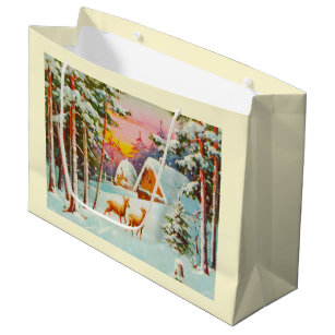 Snow scene large gift bag