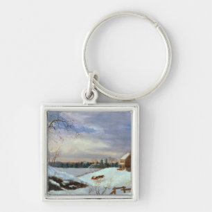 Snow scene, New England Key Ring