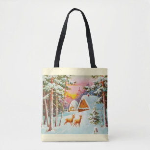 Snow scene tote bag