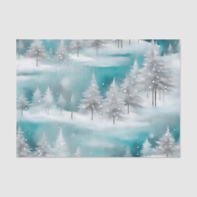 Snow Scene Winter Forest Ice Blue White Xmas Tissue Paper (Front)