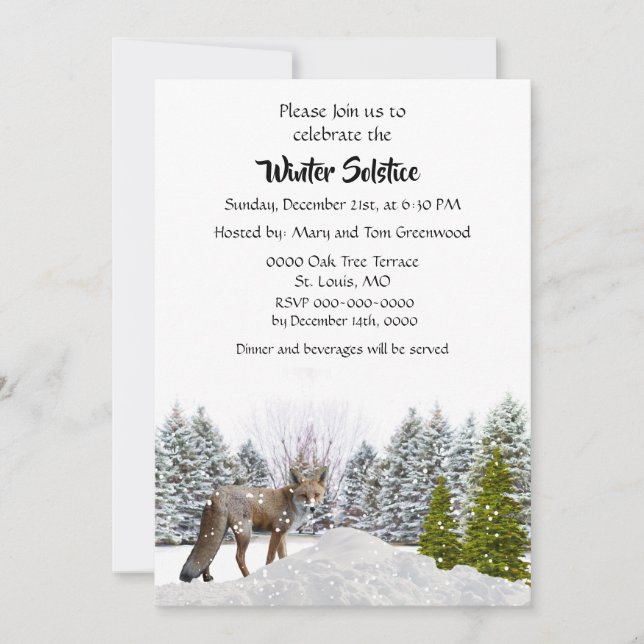 Snow Scene Winter Solstice Dinner  Invitation (Front)