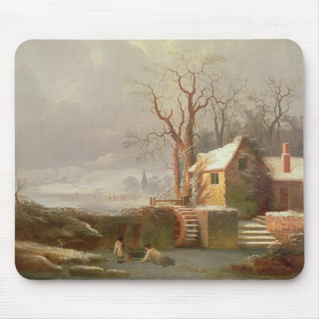 Snow Scene with Mill and Cottages Mouse Pad (Front)