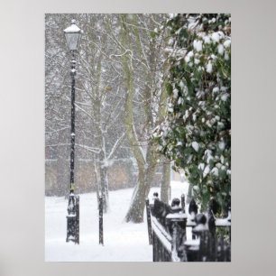 Snow Scene with Old Street Light Poster