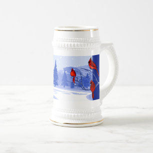Snow Scene with Red Cardinals Christmas Gift Beer Stein