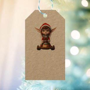 Snow Scooter Christmas Elf Kraft Gift Tags