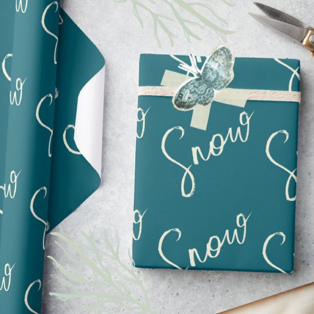 Snow script blue slate and butter elegant winter wrapping paper (Creator Uploaded)